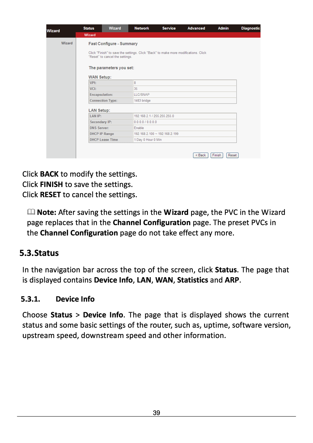 Edimax Technology AR-7211B V2 manual Status, Device Info 