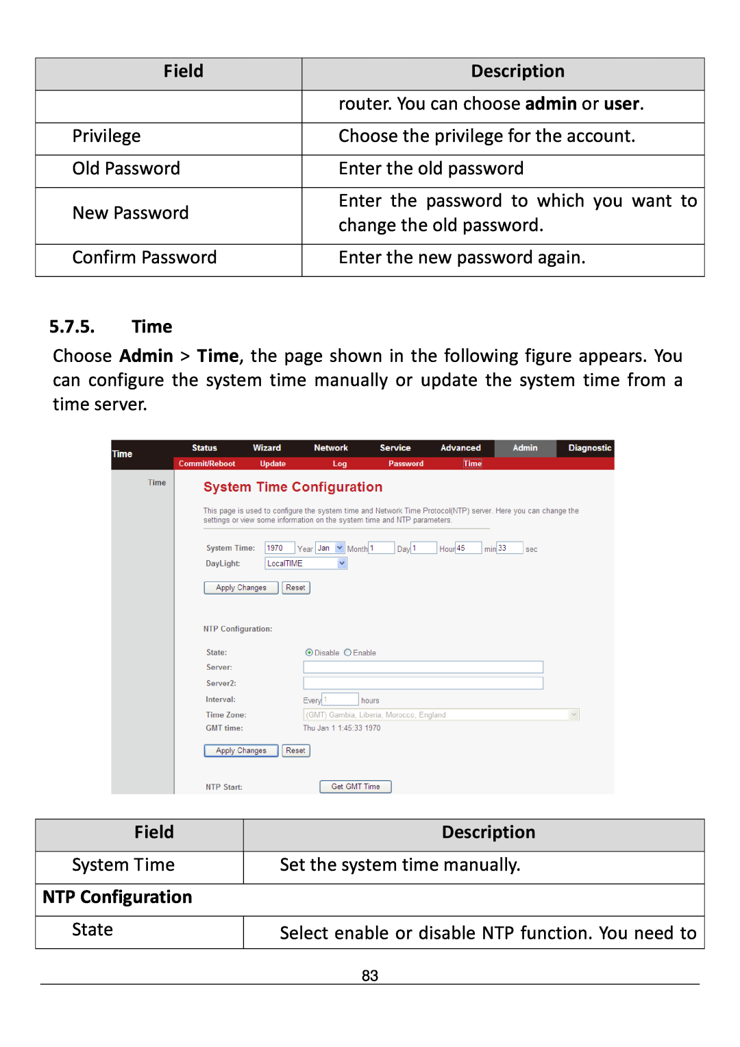 Edimax Technology AR-7211B V2 manual Time, NTP Configuration, Field, Description 