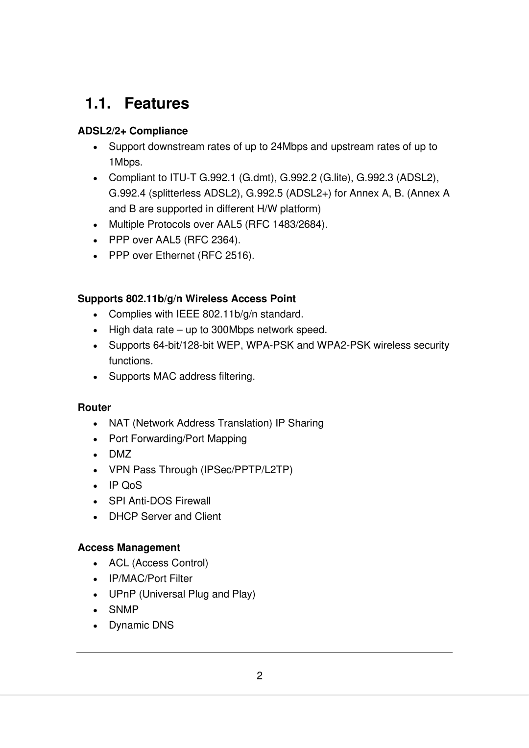 Edimax Technology AR-7266WNB ADSL2/2+ Compliance, Supports 802.11b/g/n Wireless Access Point, Router, Access Management 