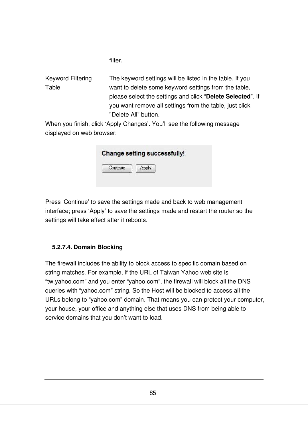 Edimax Technology AR-7266WNA, AR-7266WNB manual Domain Blocking 