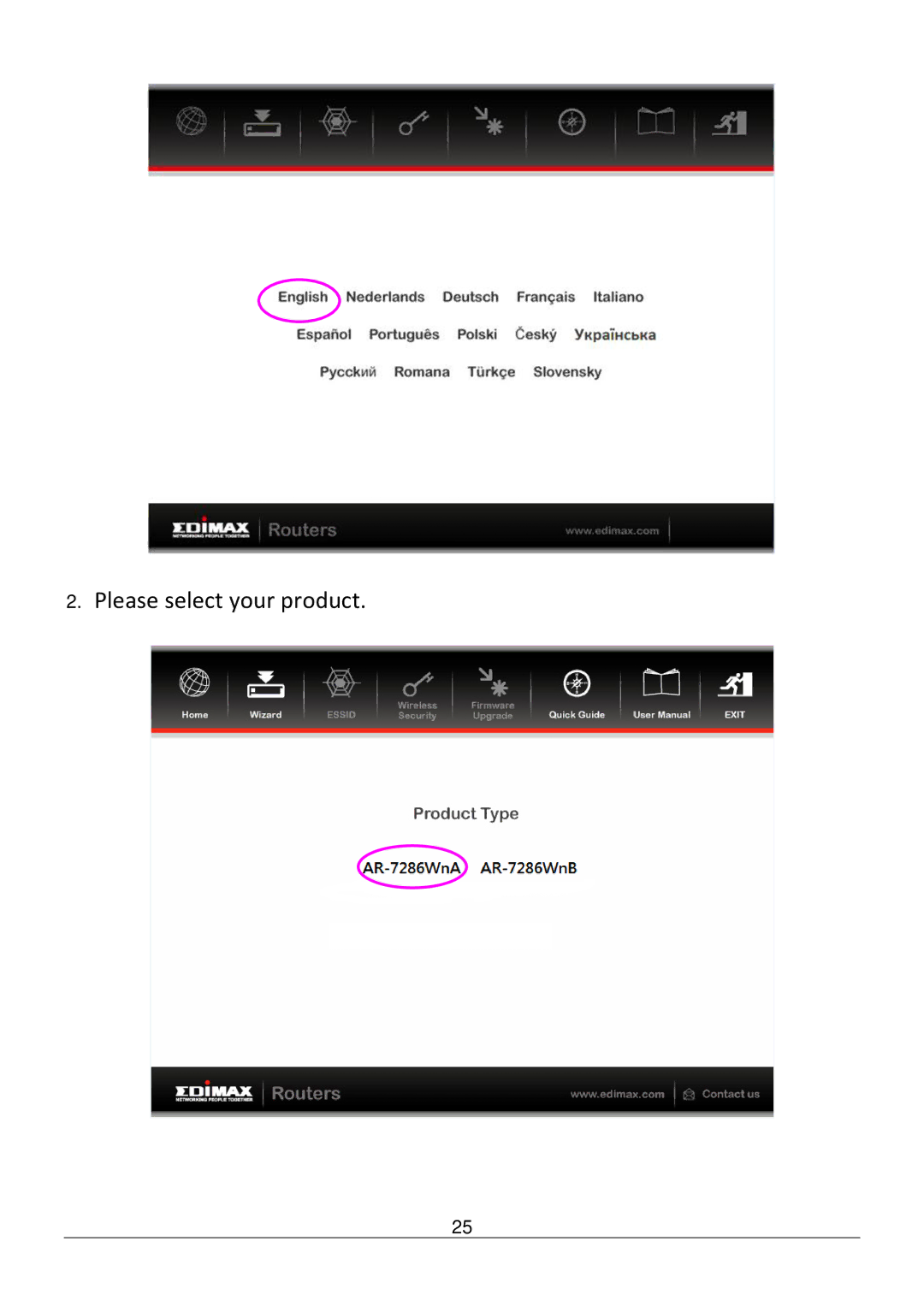 Edimax Technology AR-7286WNB user manual Please select your product 