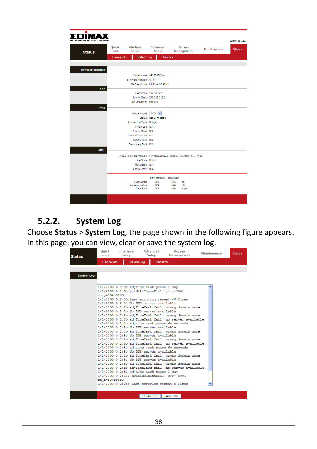 Edimax Technology AR-7286WNB user manual System Log 