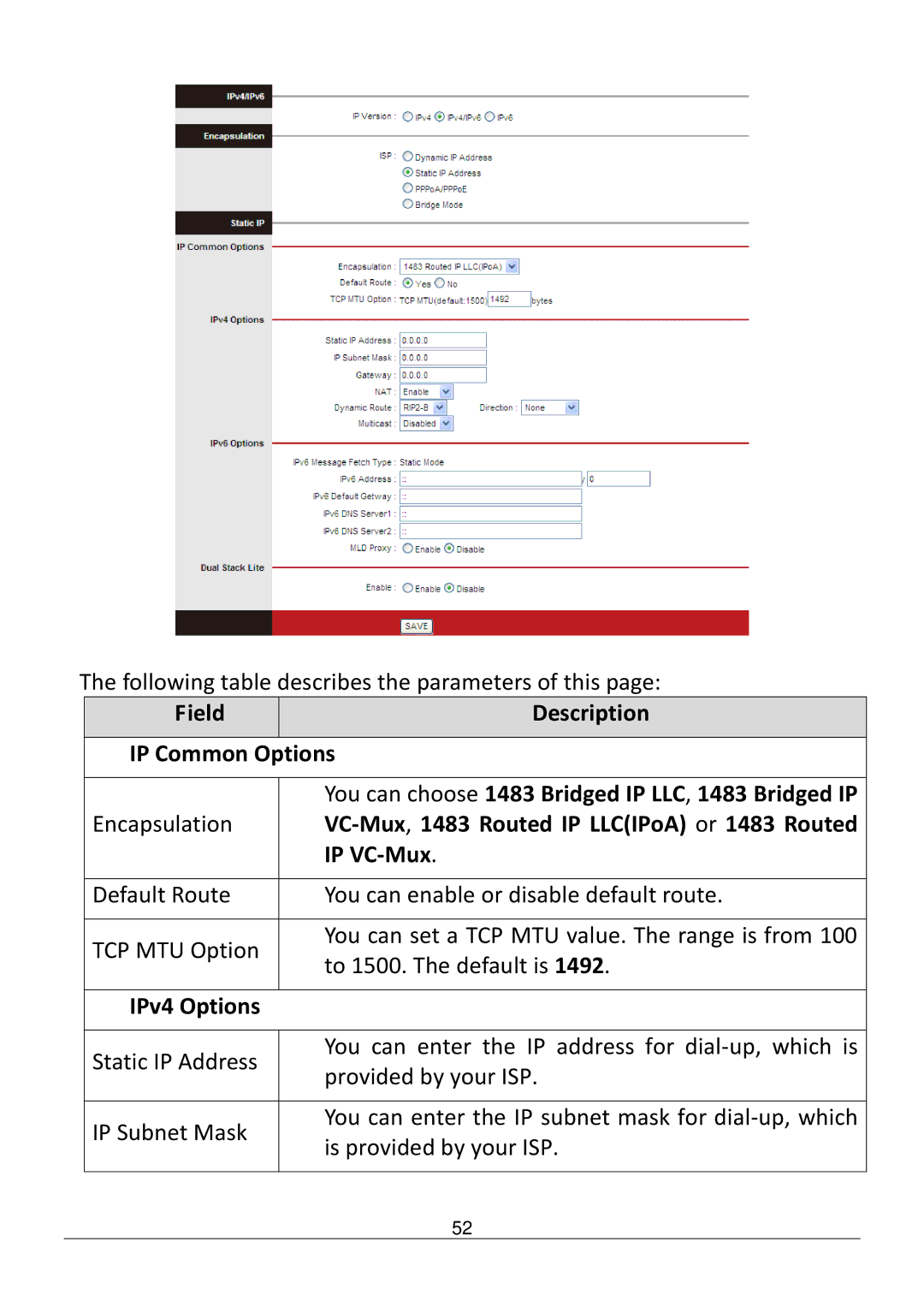 Edimax Technology AR-7286WNB user manual IPv4 Options 