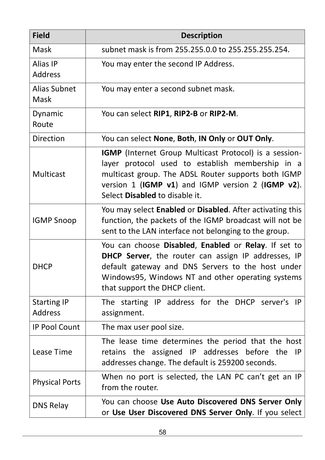 Edimax Technology AR-7286WNB user manual You can select None, Both, in Only or OUT Only, Dhcp 