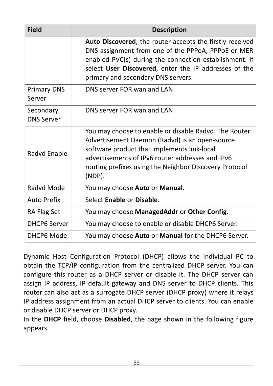 Edimax Technology AR-7286WNB user manual Select Enable or Disable, You may choose ManagedAddr or Other Config 