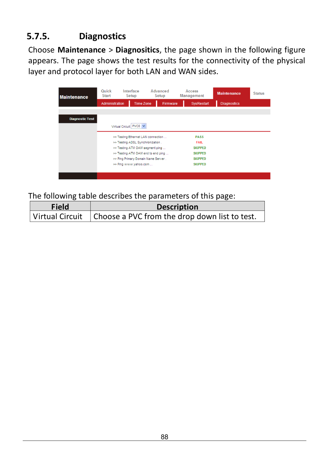 Edimax Technology AR-7286WNB user manual Diagnostics 