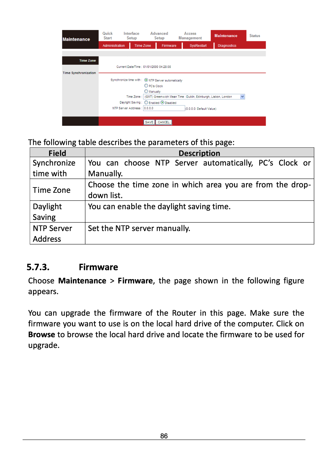 Edimax Technology AR-7286WNB user manual Firmware, Field, Description 