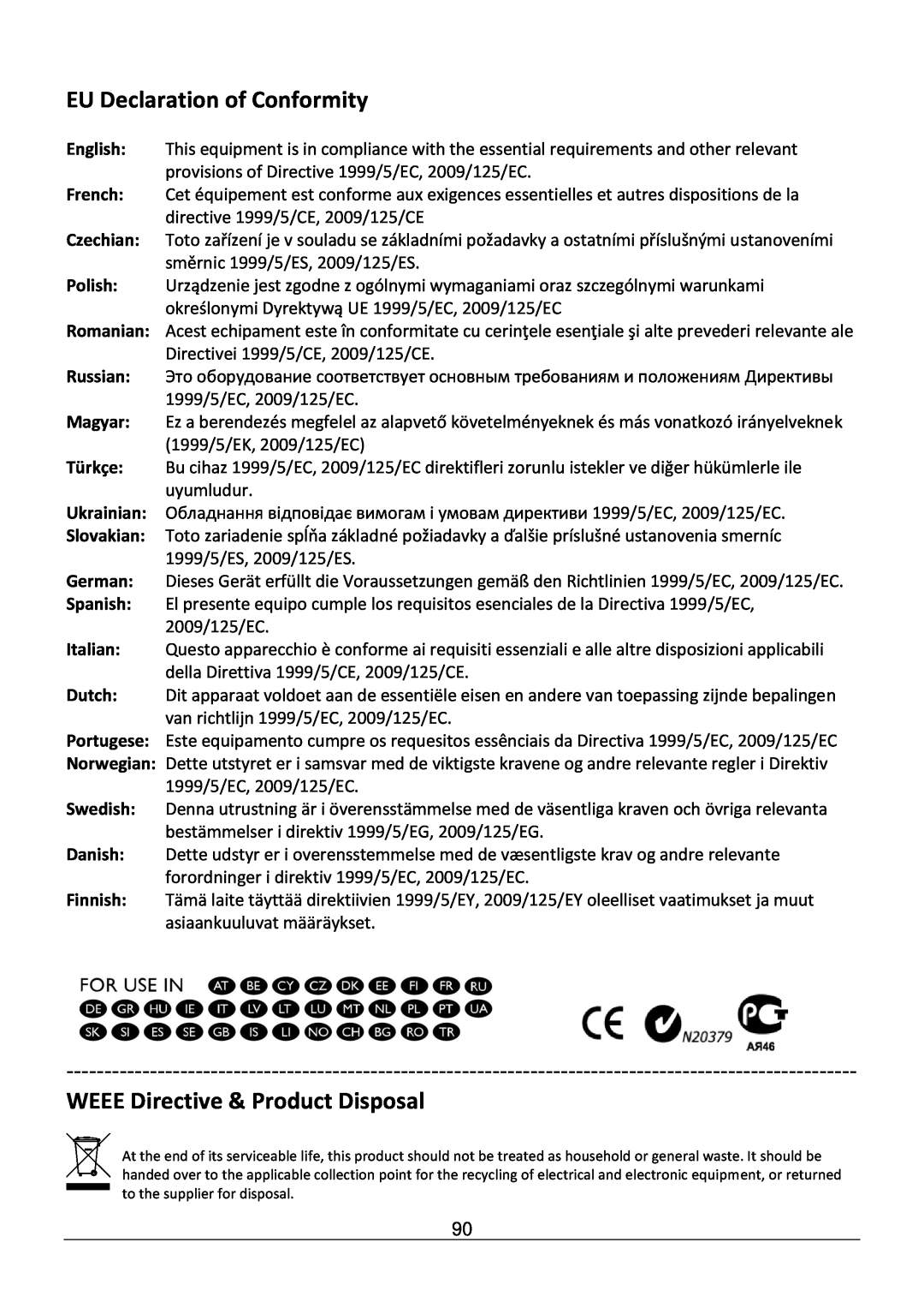 Edimax Technology AR-7286WNB user manual EU Declaration of Conformity, WEEE Directive & Product Disposal 