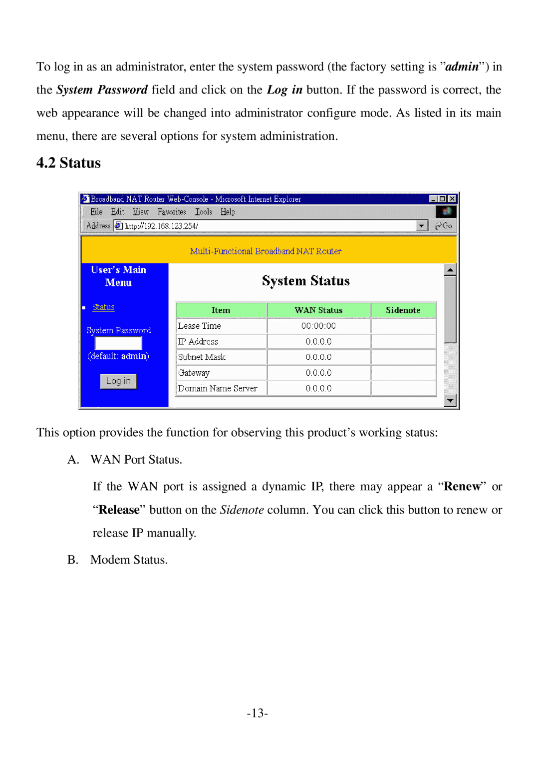 Edimax Technology BR-6004 user manual Status 