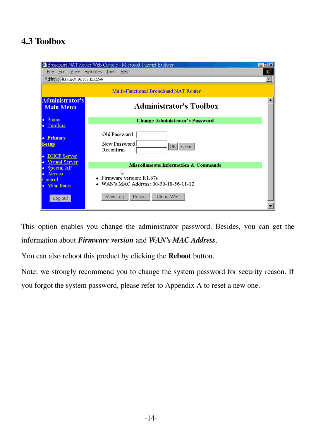 Edimax Technology BR-6004 user manual Toolbox 