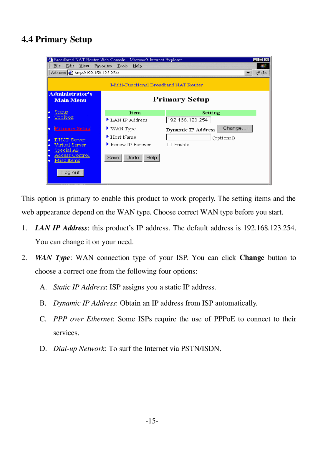 Edimax Technology BR-6004 user manual Primary Setup 