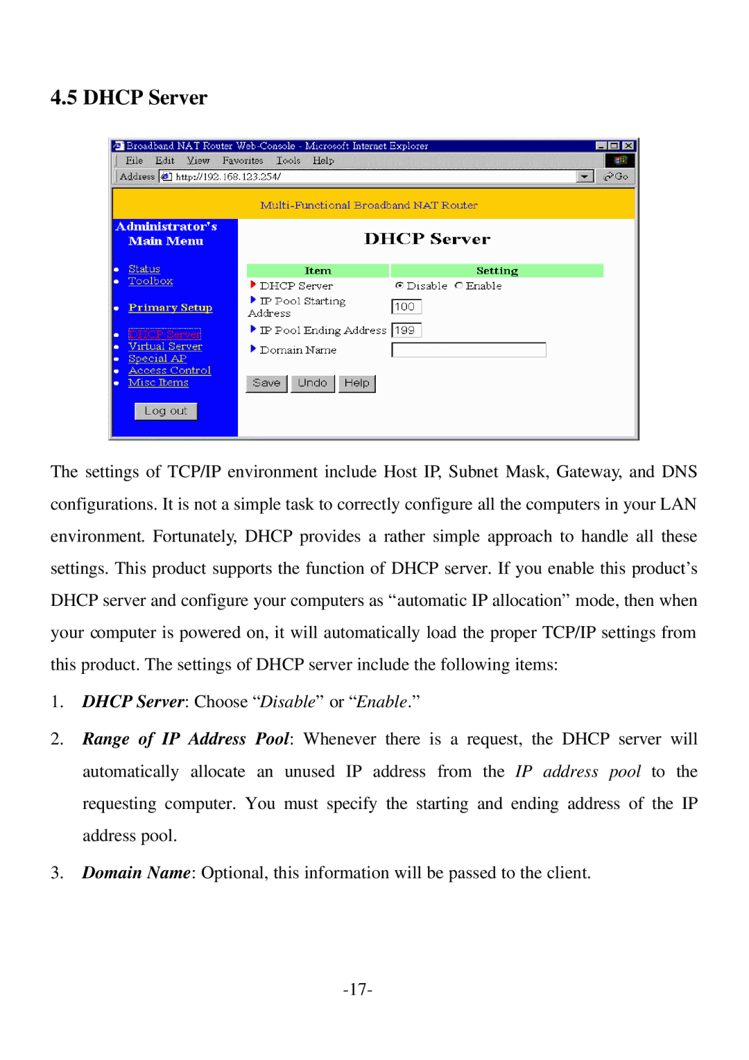 Edimax Technology BR-6004 user manual Dhcp Server 