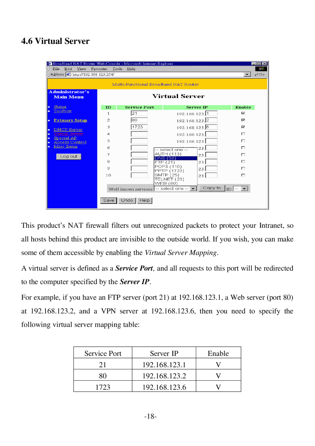 Edimax Technology BR-6004 user manual Virtual Server 