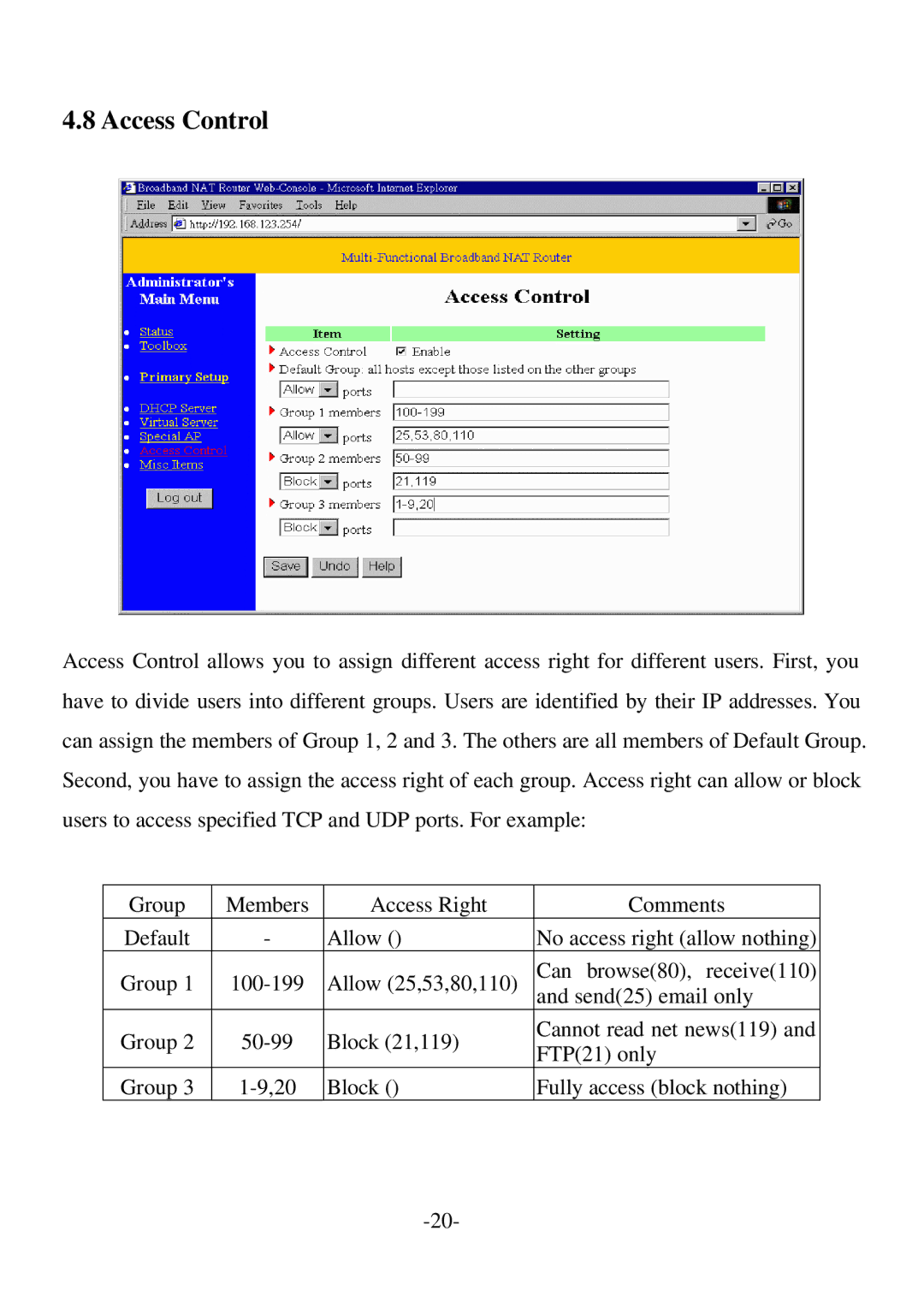 Edimax Technology BR-6004 user manual Access Control 