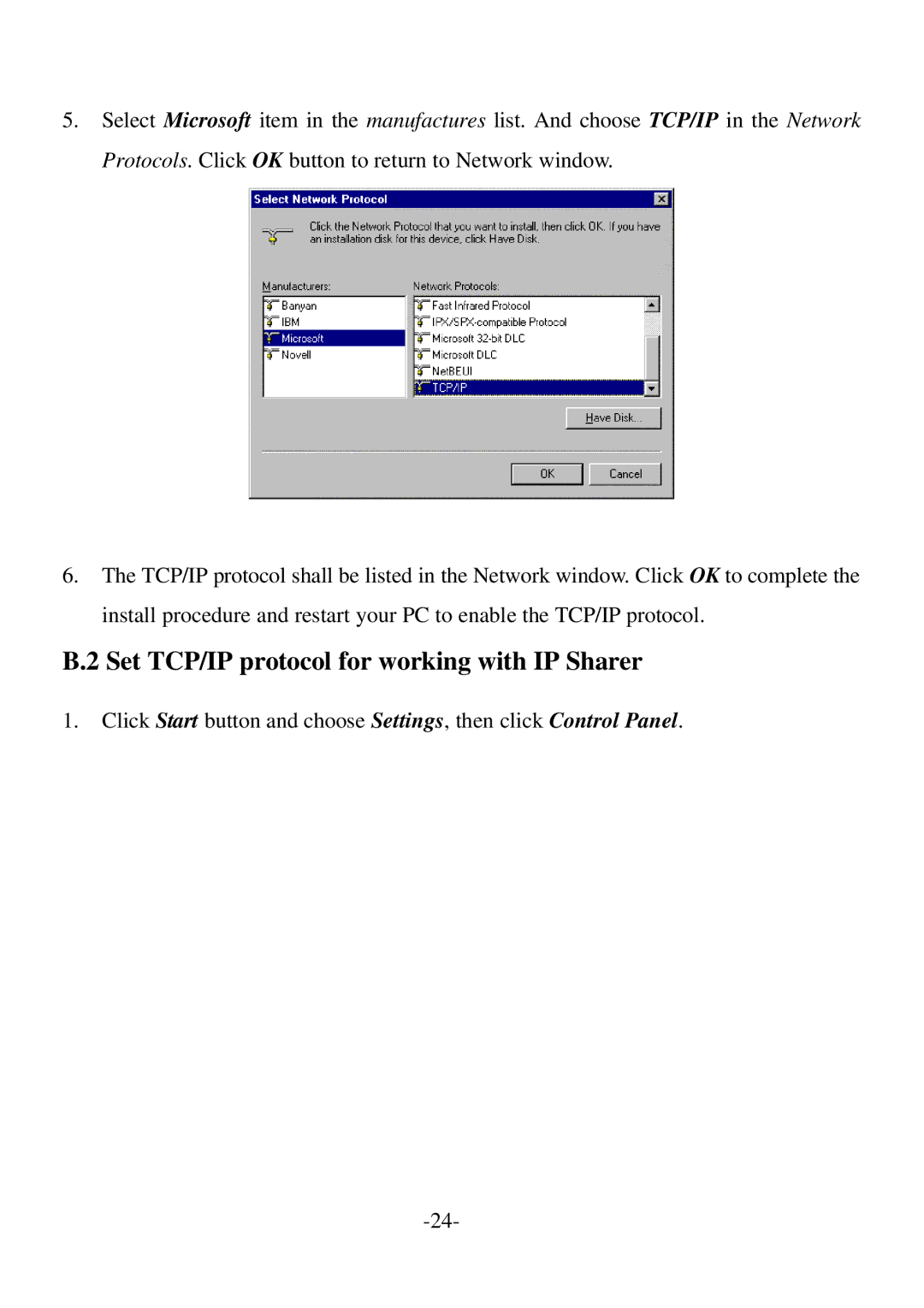 Edimax Technology BR-6004 user manual Set TCP/IP protocol for working with IP Sharer 