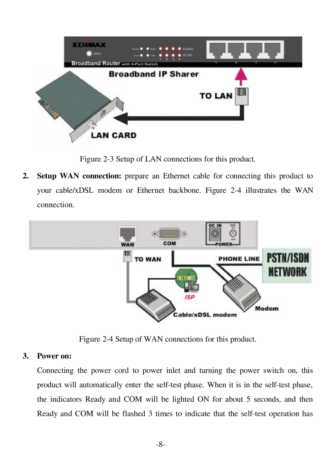 Edimax Technology BR-6004 user manual Setup of WAN connections for this product, Power on 