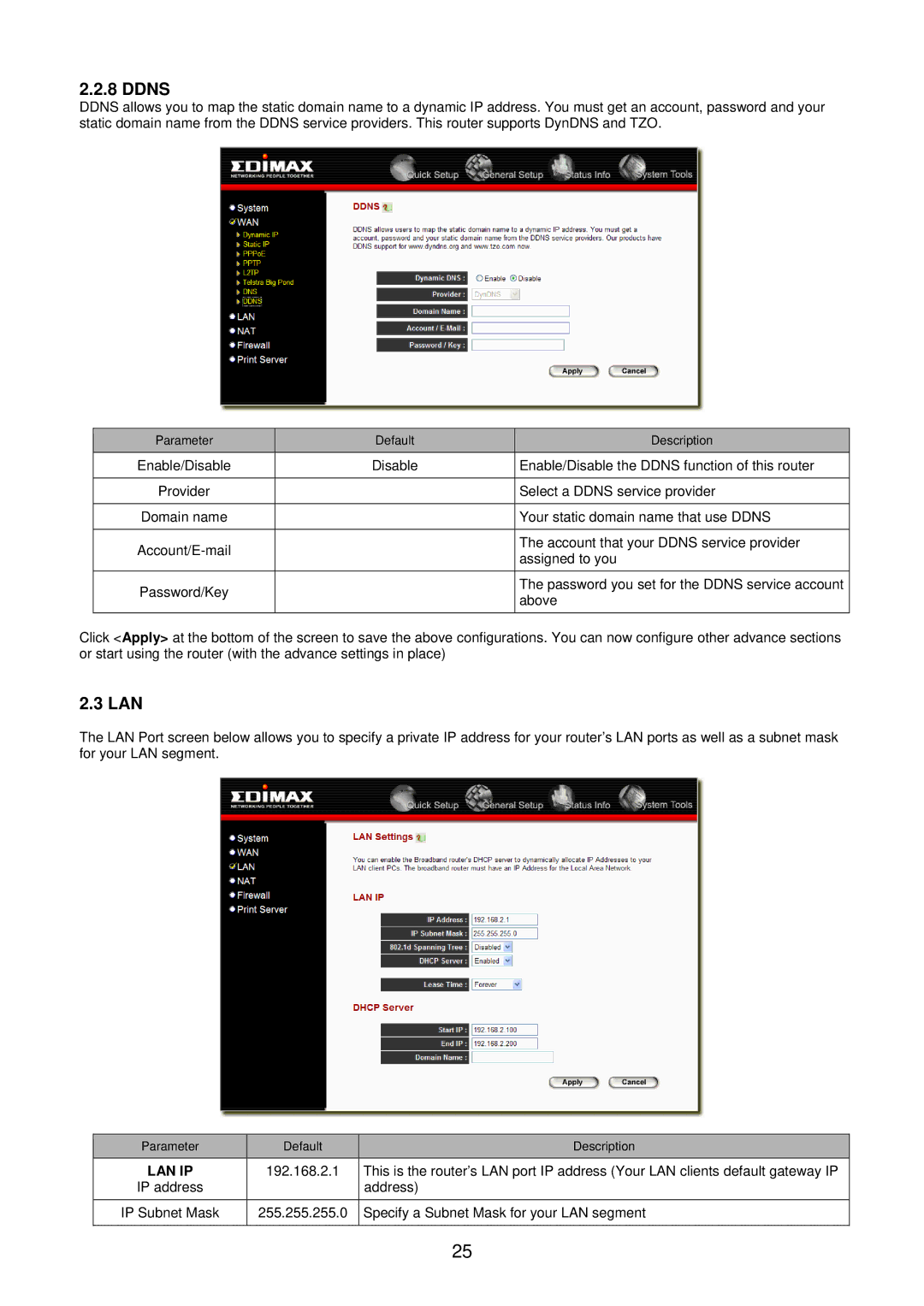 Edimax Technology BR-6104KP user manual Ddns, Lan 