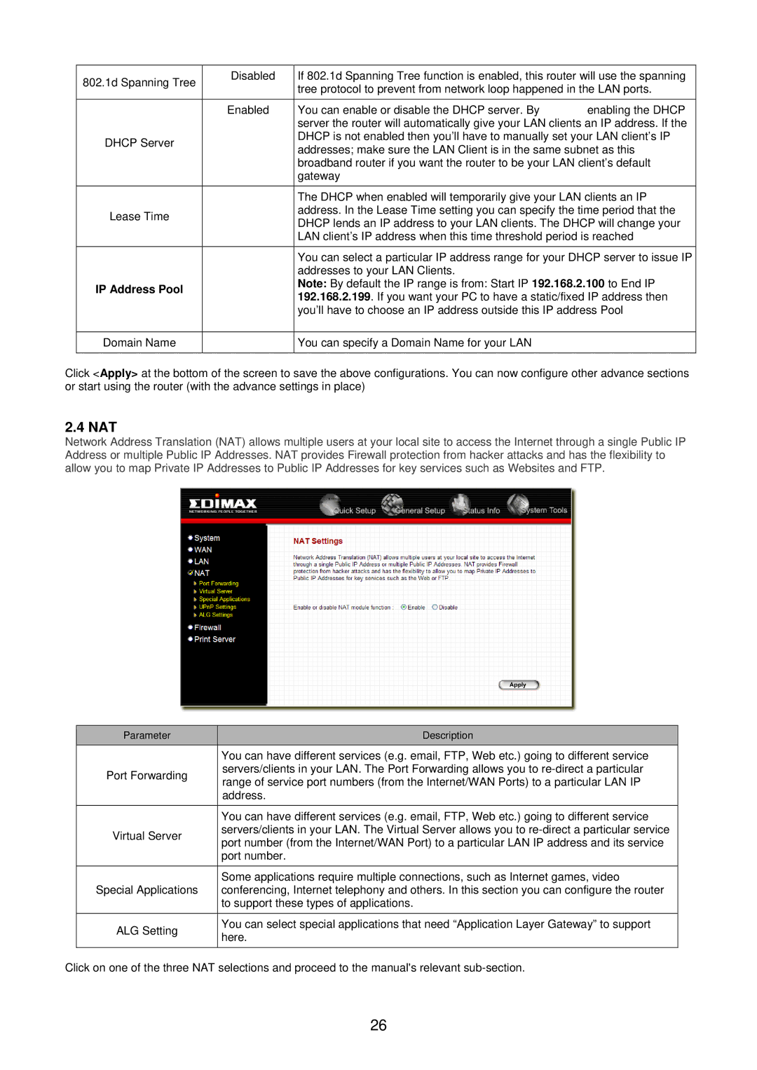 Edimax Technology BR-6104KP user manual Nat, IP Address Pool 