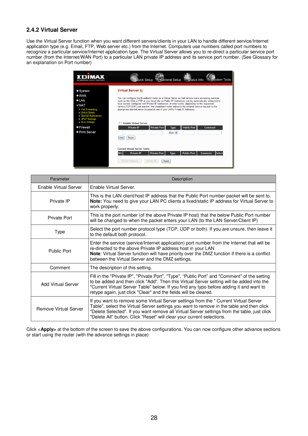 Edimax Technology BR-6104KP user manual Virtual Server 