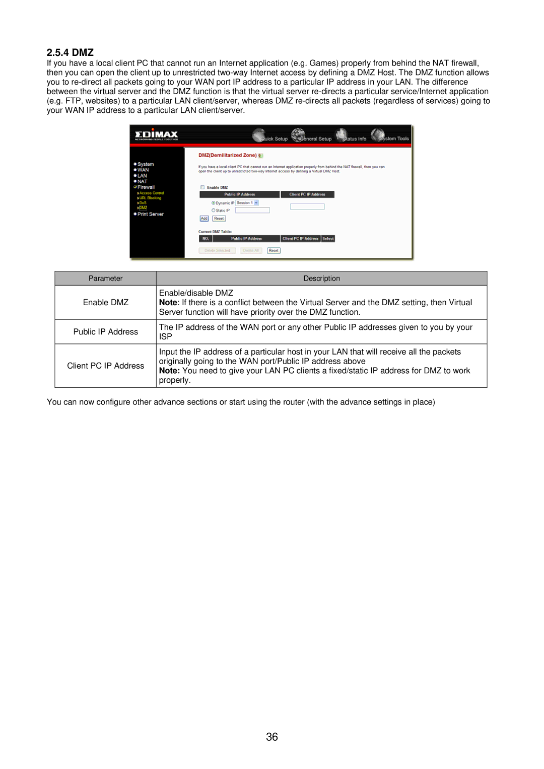 Edimax Technology BR-6104KP user manual 4 DMZ, Isp 