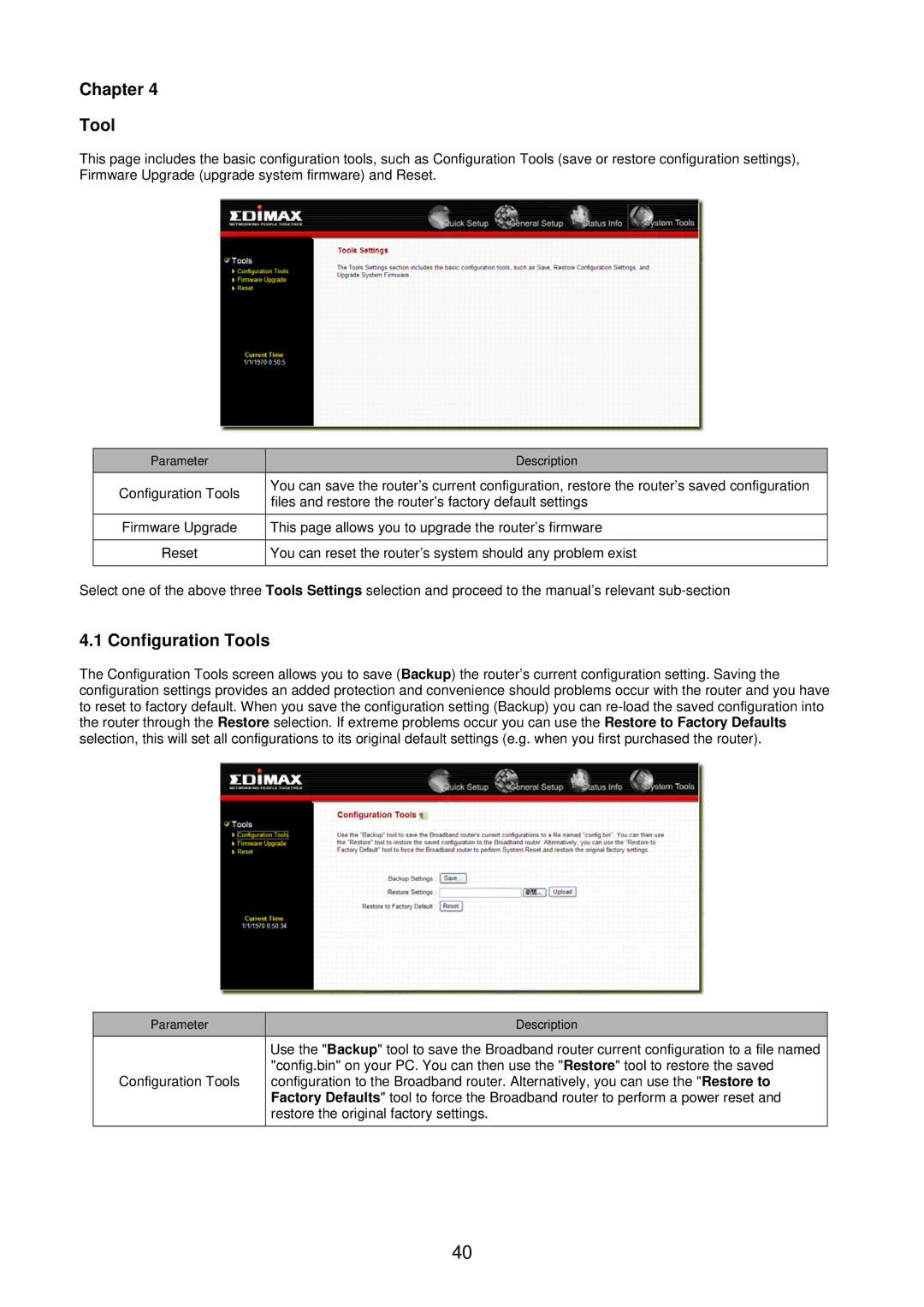 Edimax Technology BR-6104KP user manual Chapter Tool, Configuration Tools 