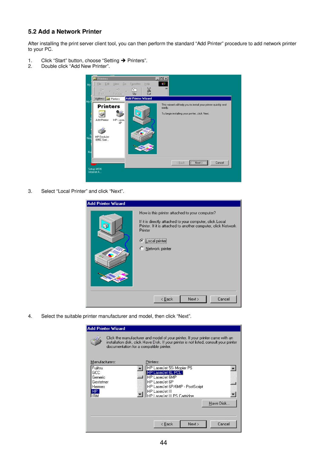 Edimax Technology BR-6104KP user manual Add a Network Printer 