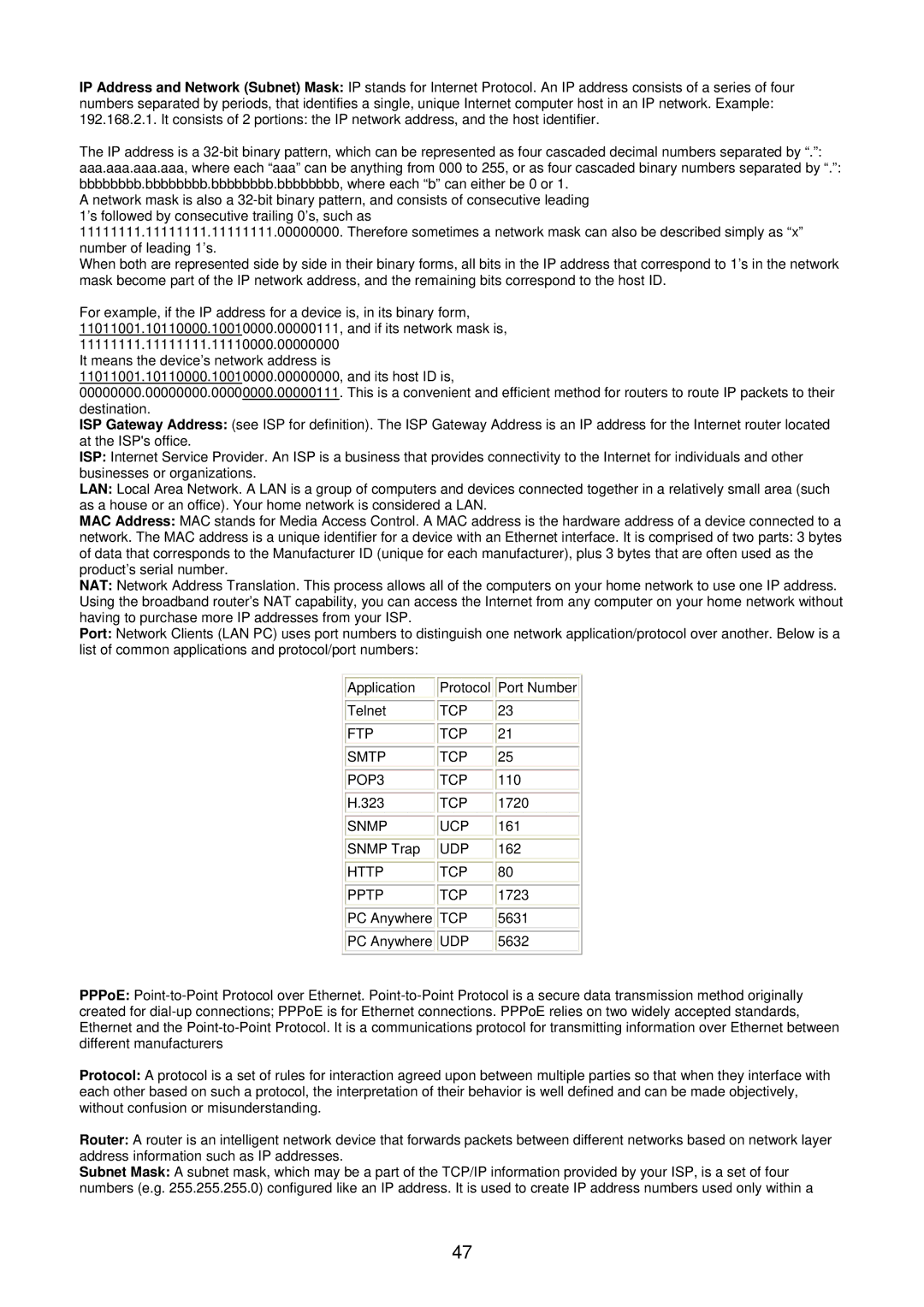 Edimax Technology BR-6104KP user manual TCP FTP Smtp POP3, Snmp UCP, Http TCP Pptp 