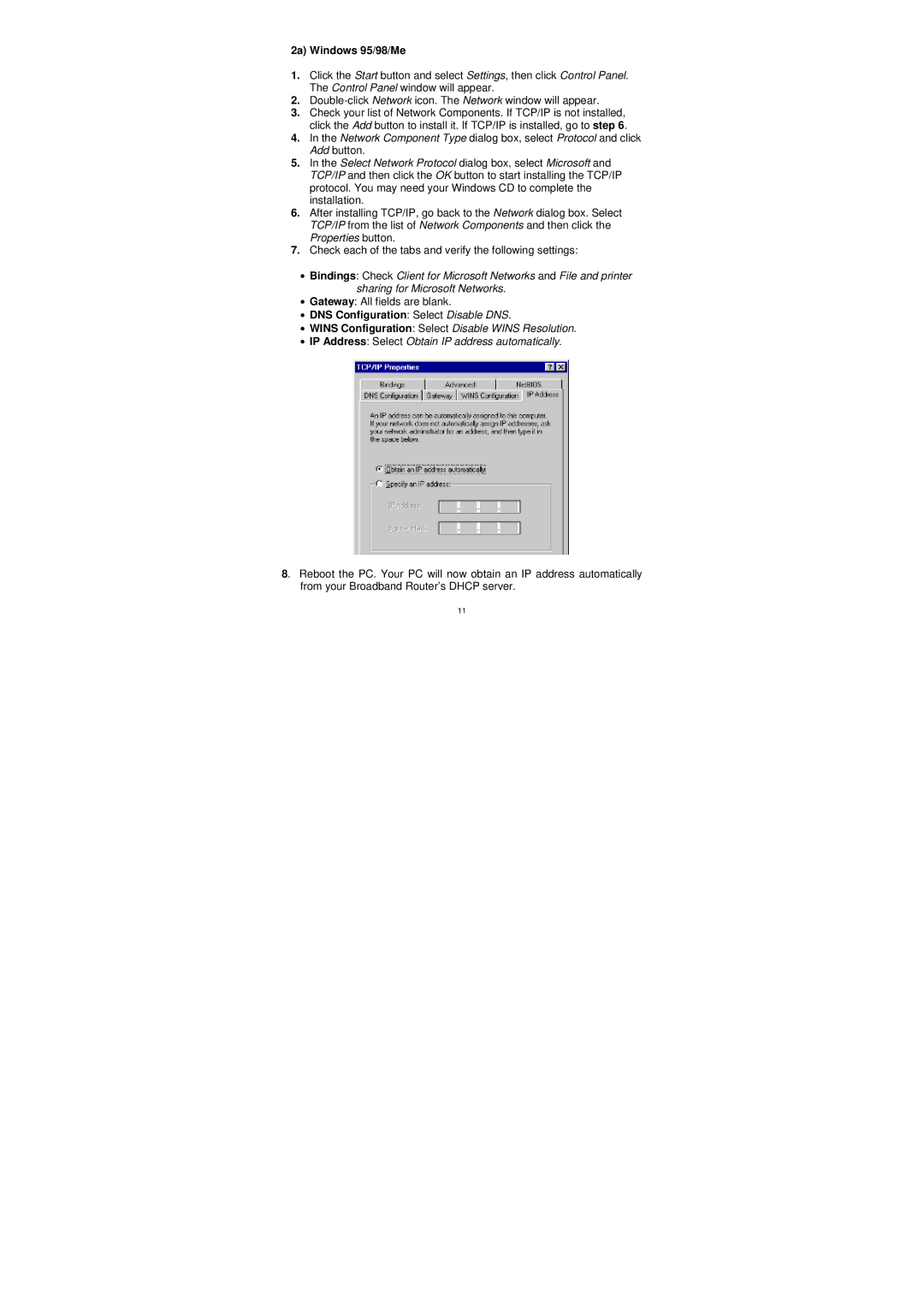 Edimax Technology BR-6204WG manual 2a Windows 95/98/Me, DNS Configuration Select Disable DNS 