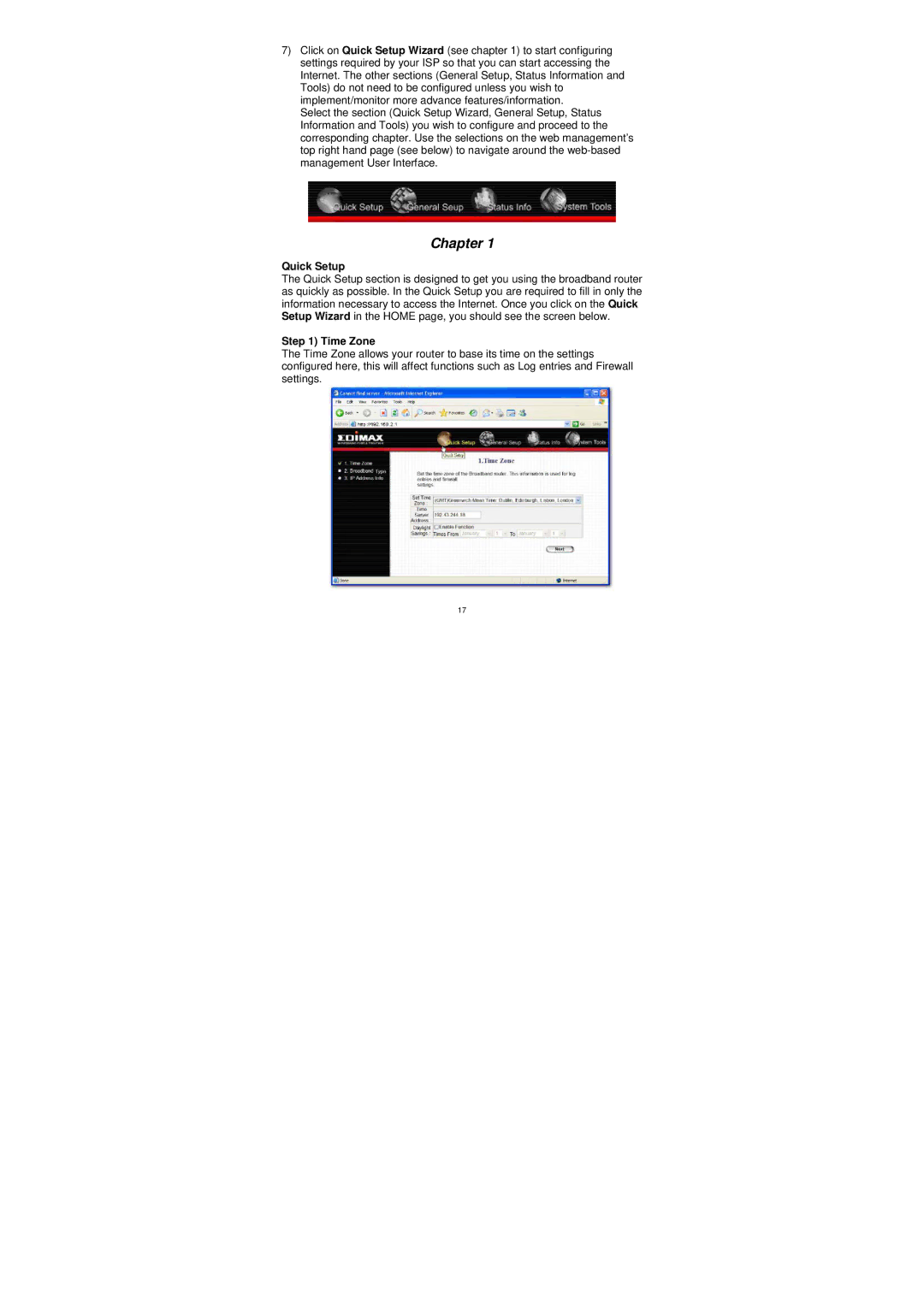 Edimax Technology BR-6204WG manual Quick Setup, Time Zone 