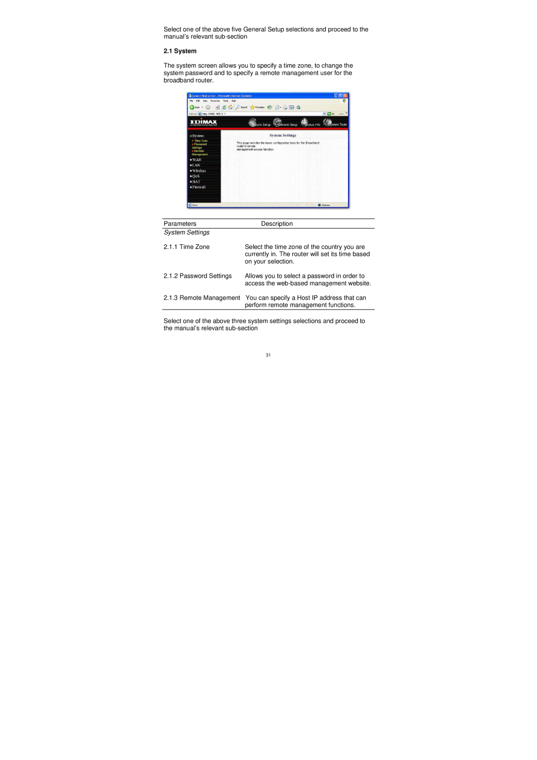 Edimax Technology BR-6204WG manual System Settings 