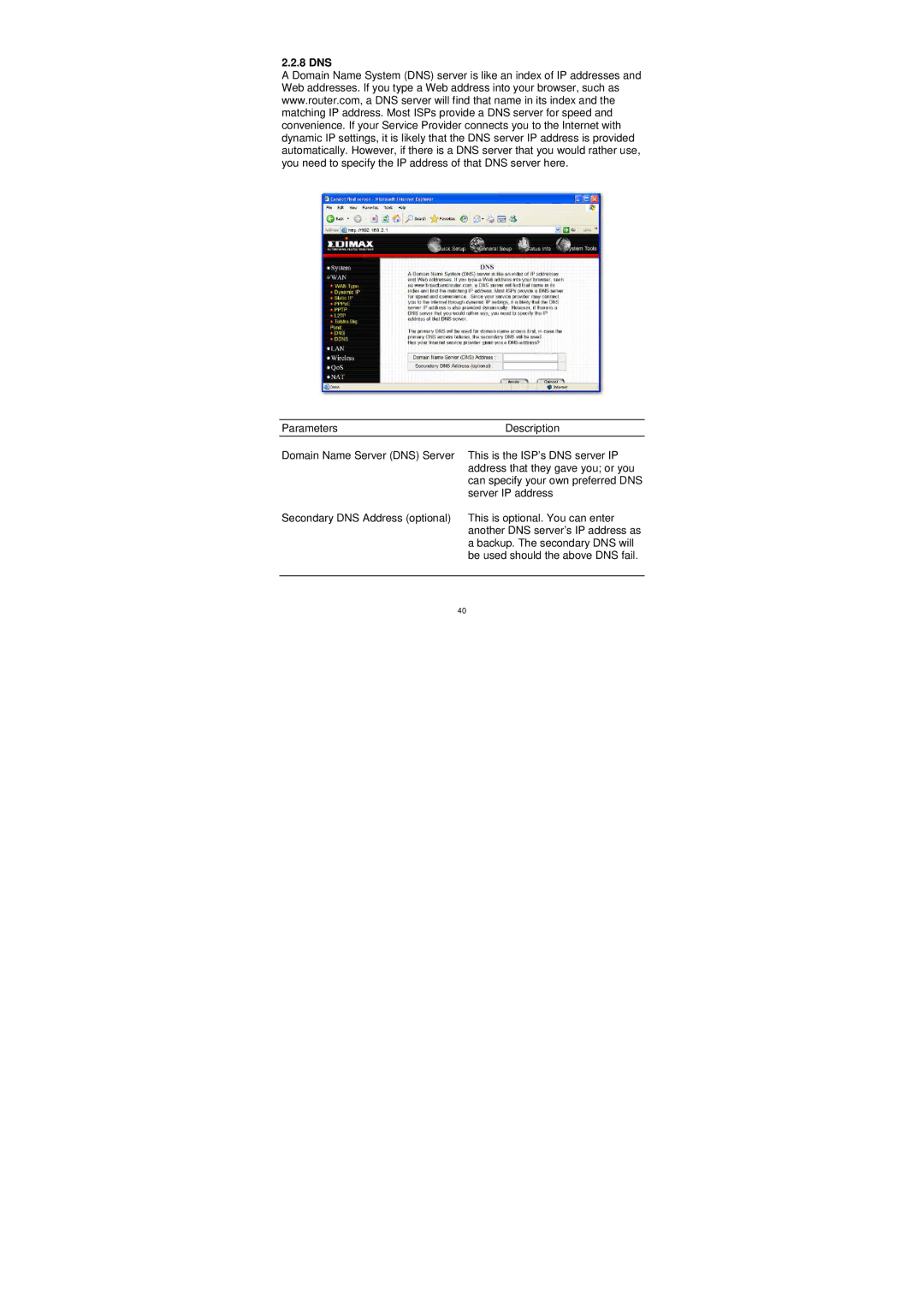 Edimax Technology BR-6204WG manual 8 DNS 