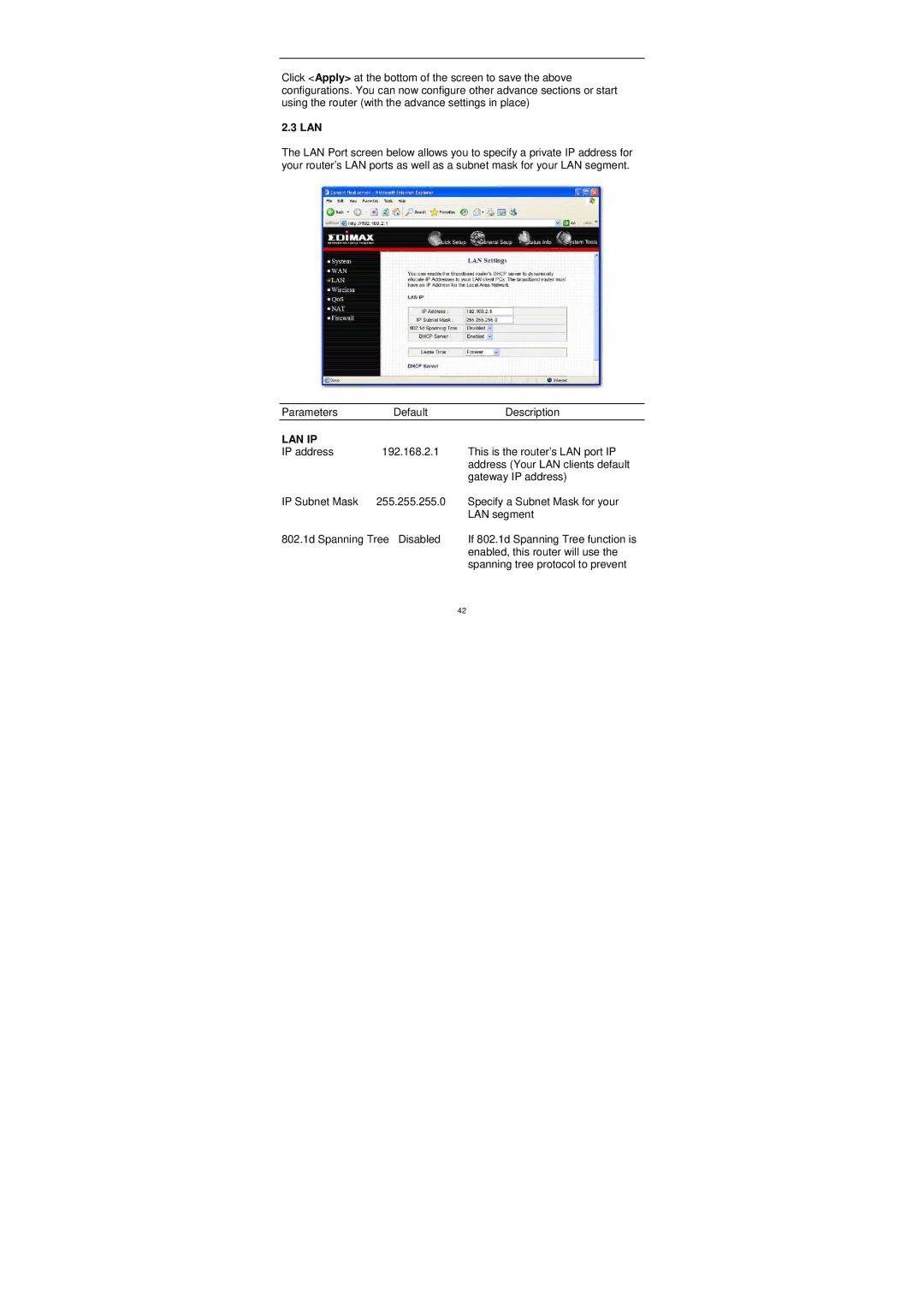 Edimax Technology BR-6204WG manual Lan Ip 