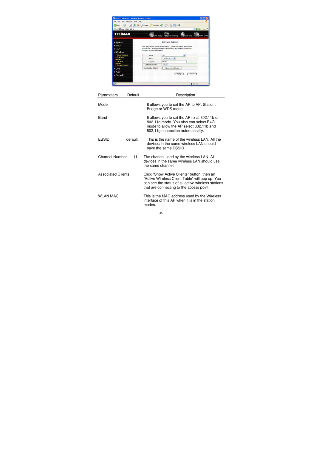 Edimax Technology BR-6204WG manual Essid, Wlan MAC 