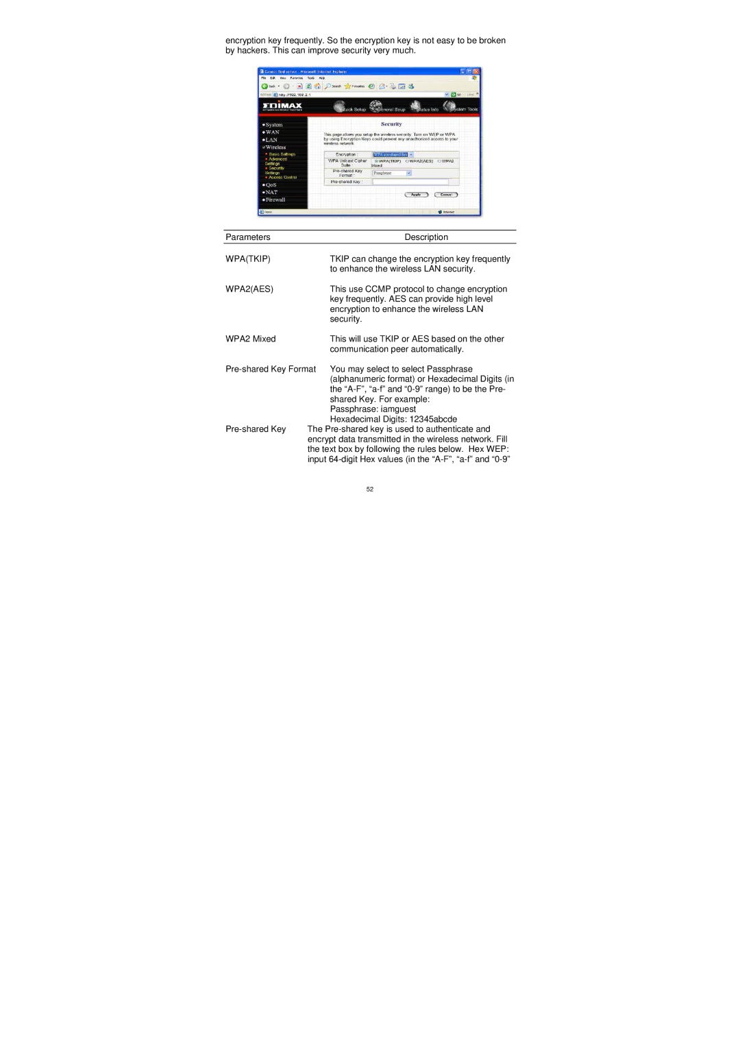 Edimax Technology BR-6204WG manual Wpatkip, WPA2AES 