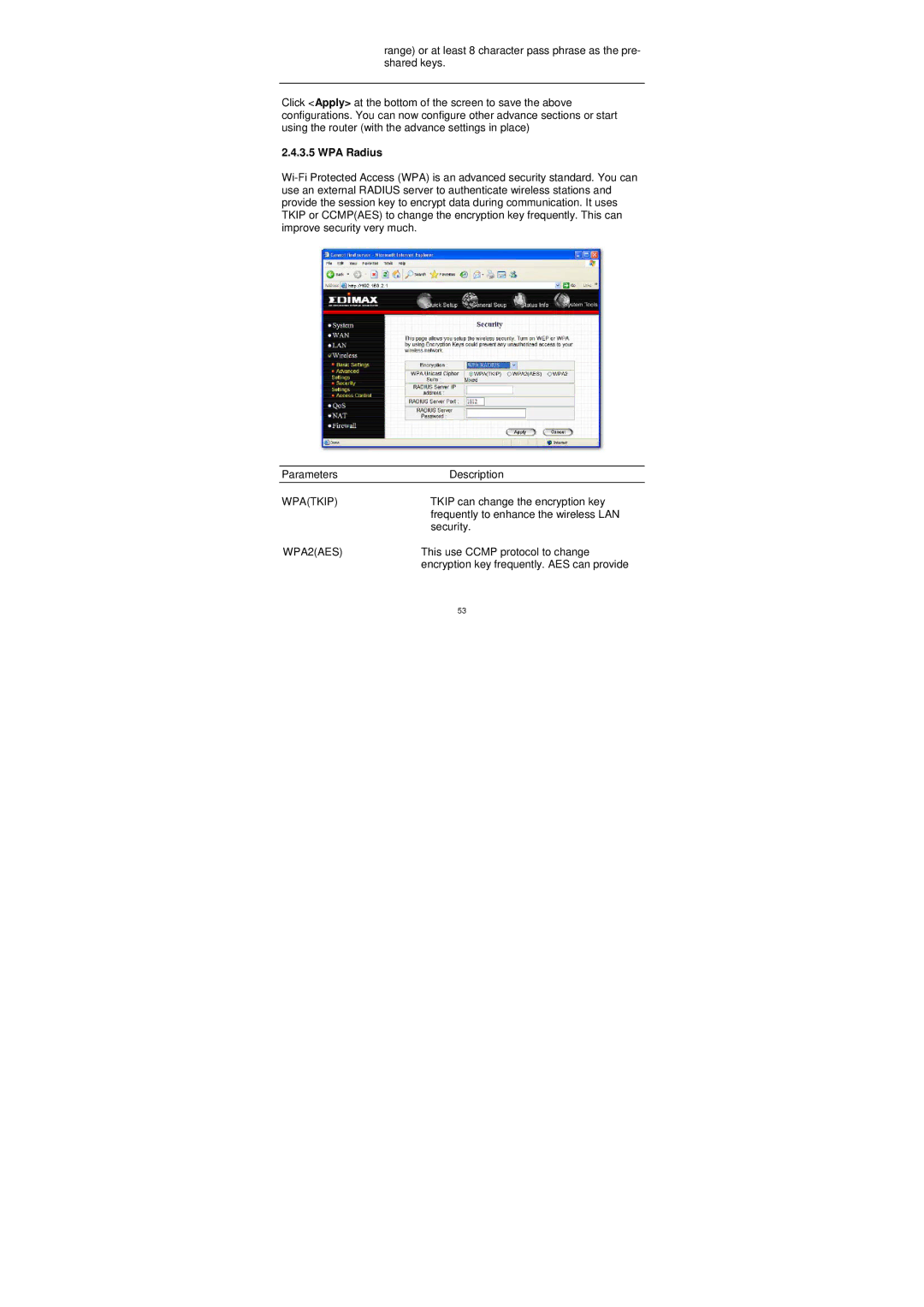 Edimax Technology BR-6204WG manual WPA Radius 