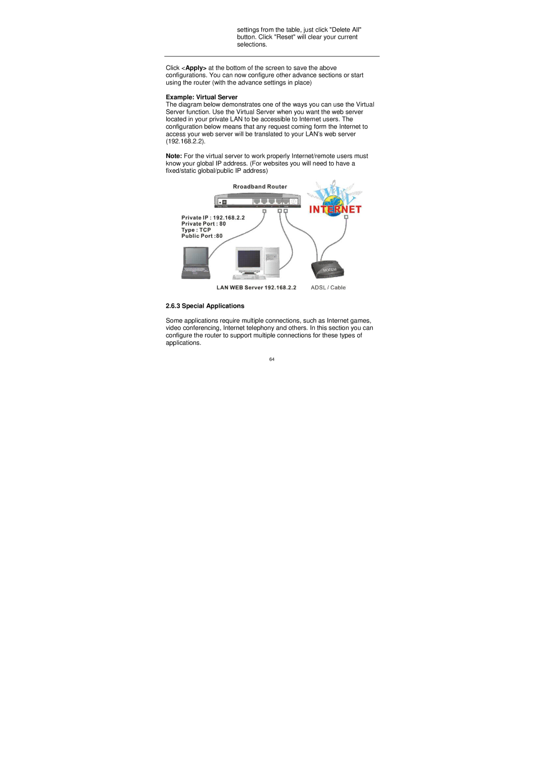 Edimax Technology BR-6204WG manual Example Virtual Server, Special Applications 