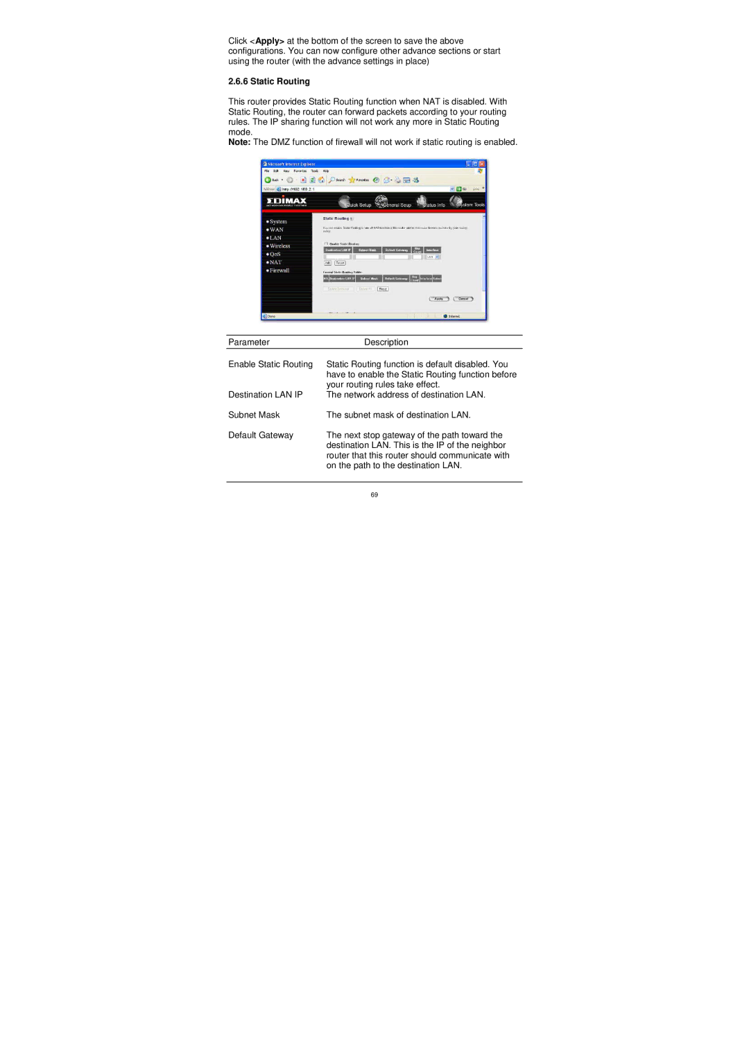 Edimax Technology BR-6204WG manual Static Routing 