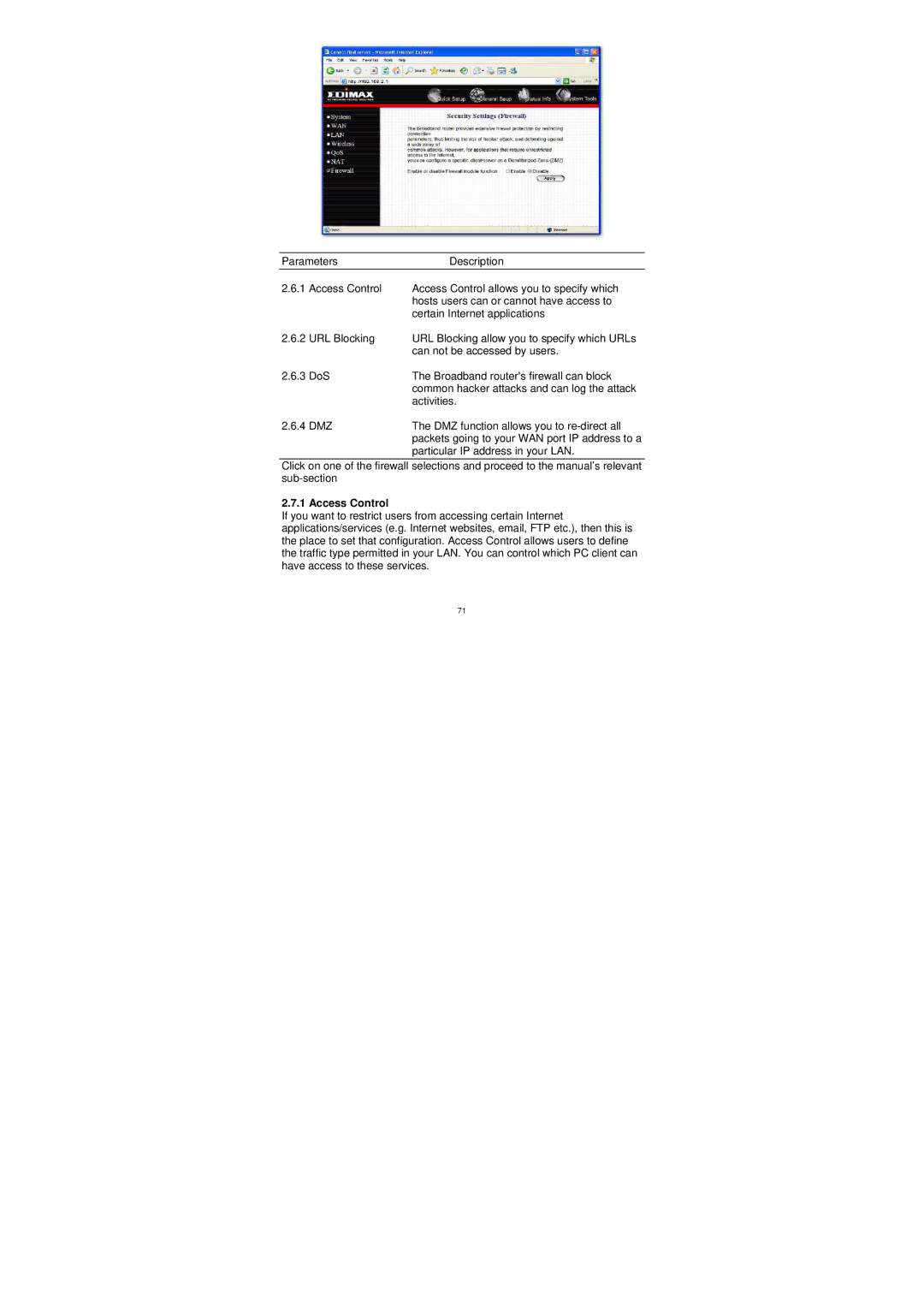 Edimax Technology BR-6204WG manual Access Control 