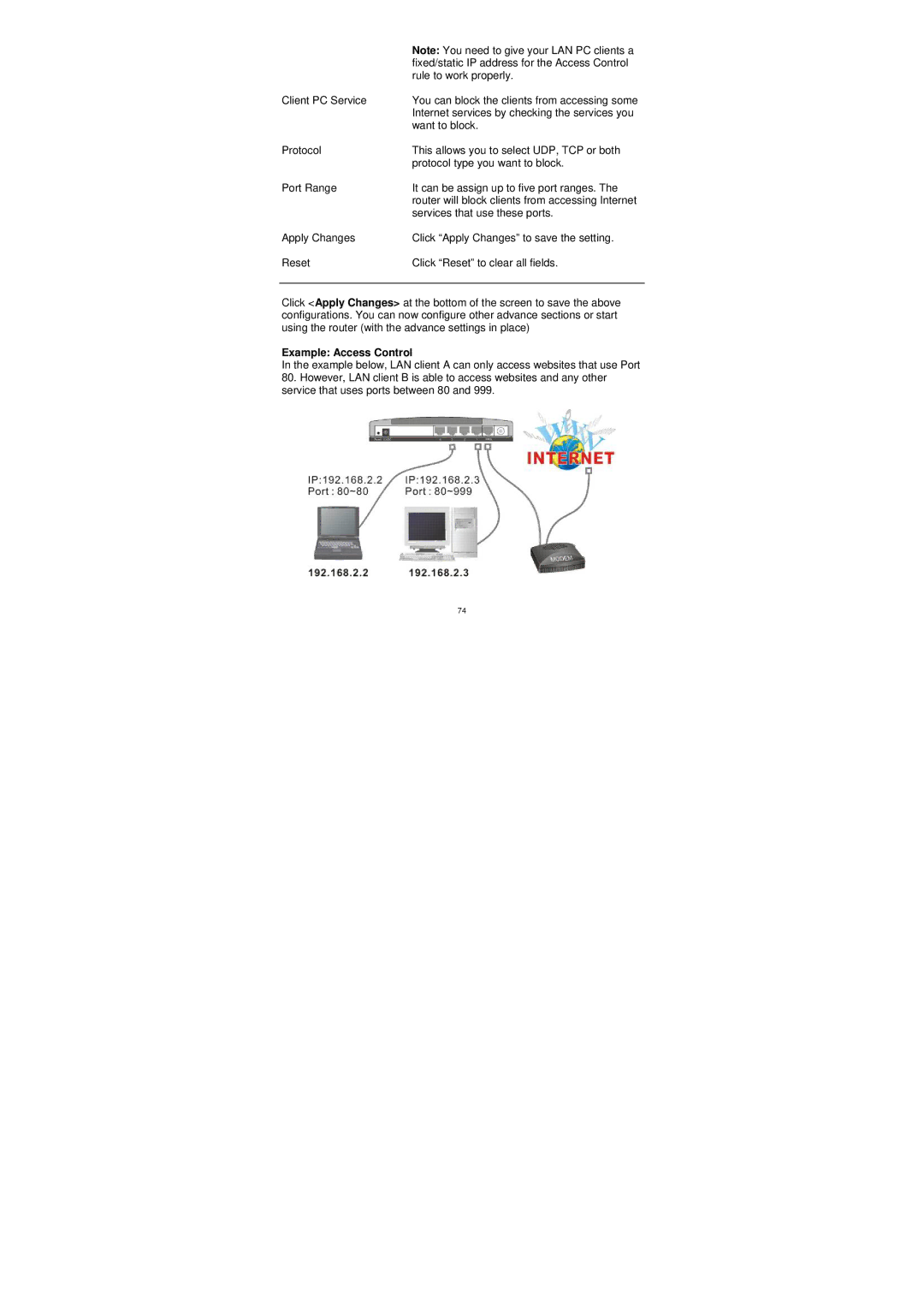 Edimax Technology BR-6204WG manual Client PC Service, Example Access Control 