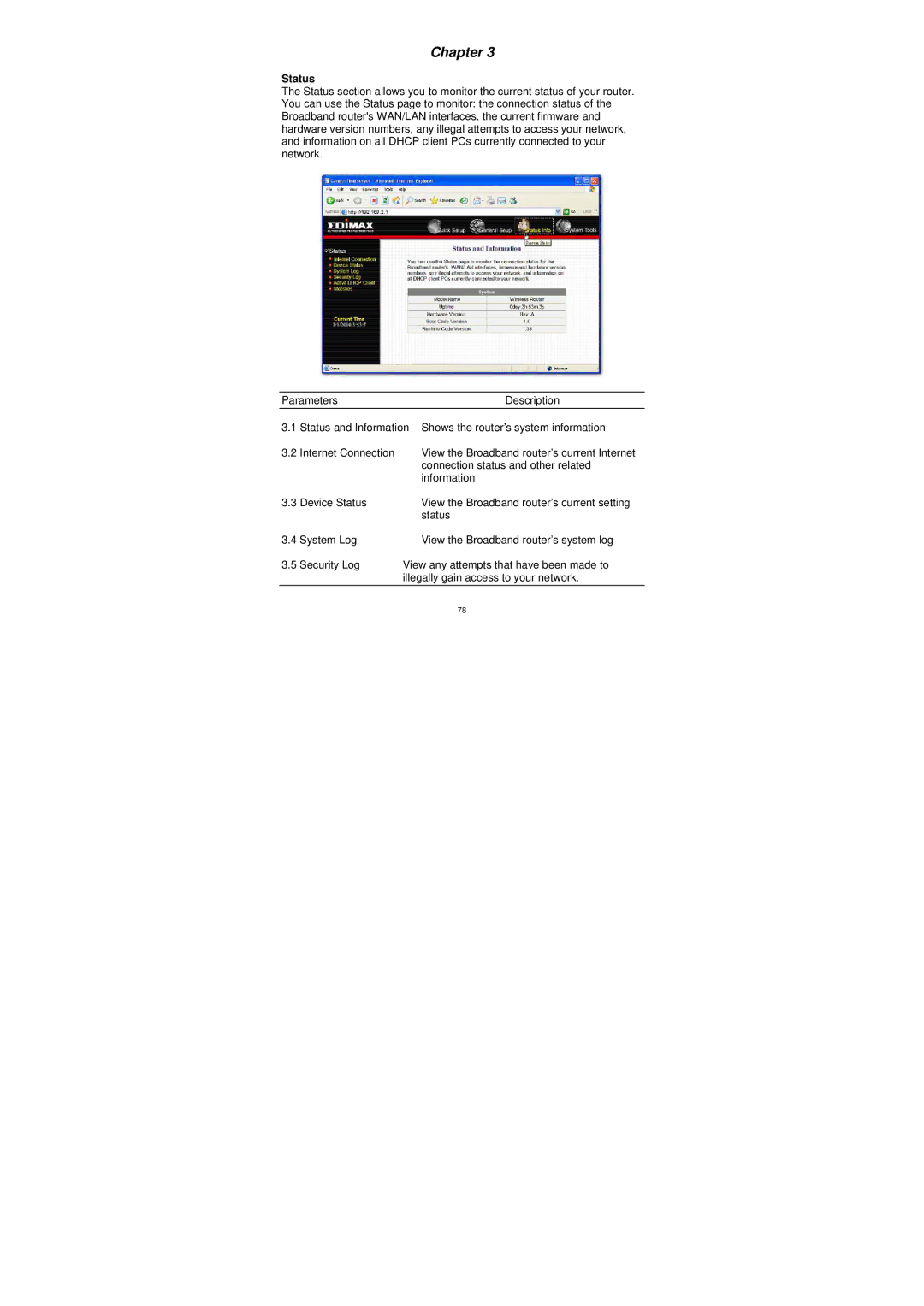 Edimax Technology BR-6204WG manual Status 