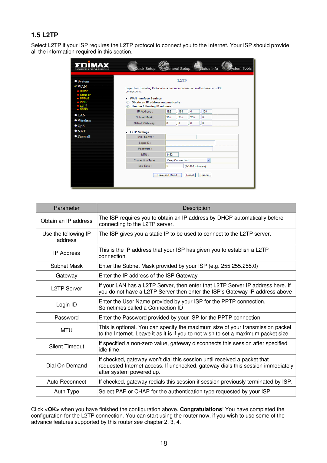 Edimax Technology BR-6218Mg user manual L2TP 