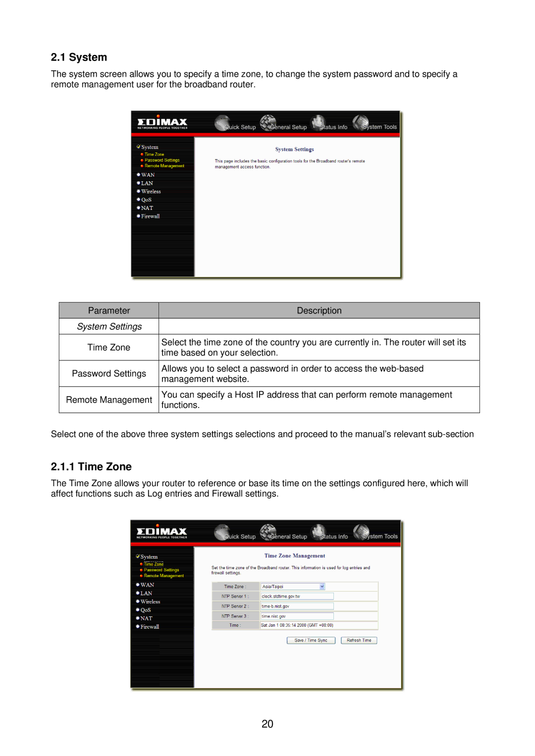 Edimax Technology BR-6218Mg user manual System Settings 