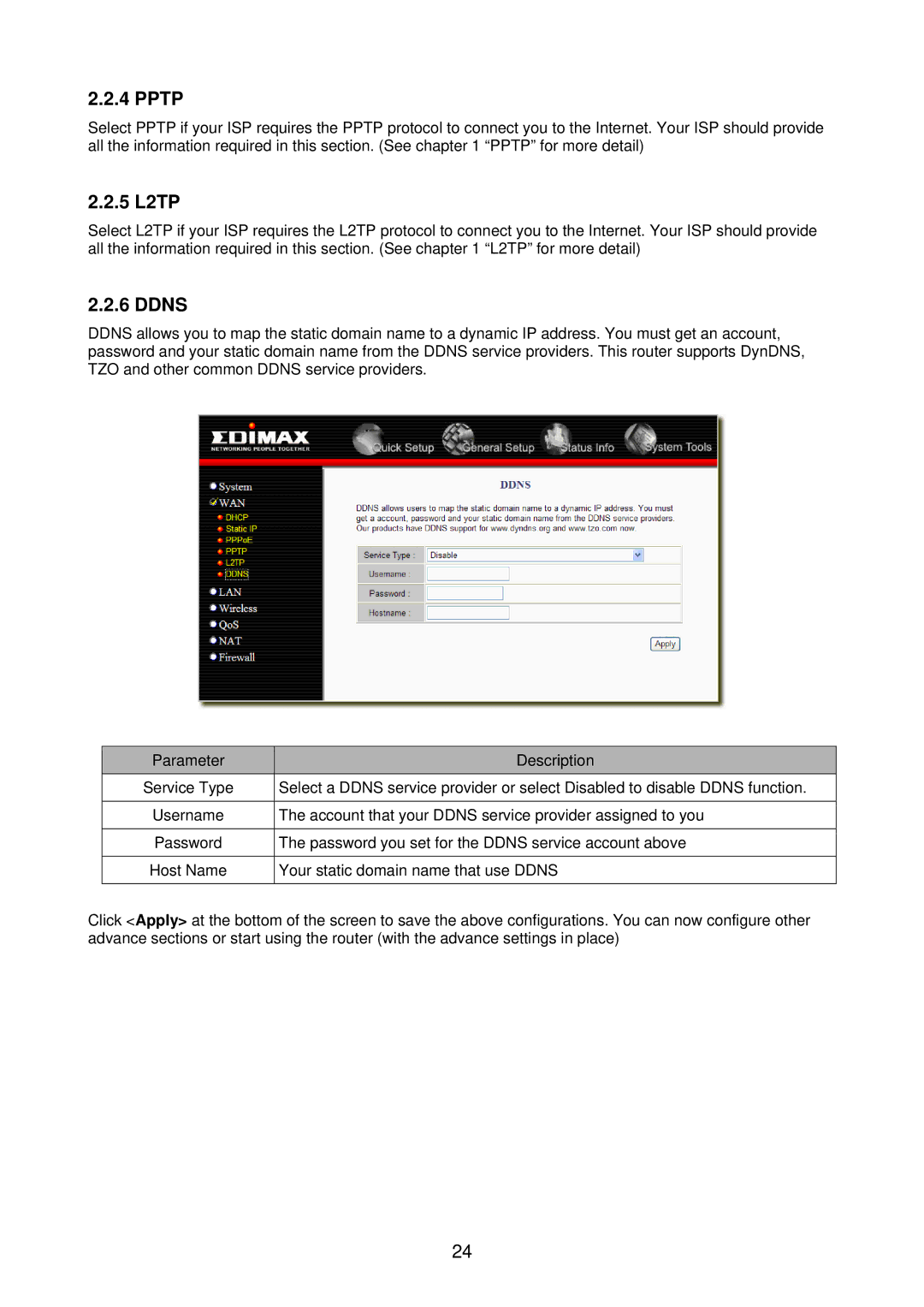 Edimax Technology BR-6218Mg user manual 5 L2TP, Ddns 