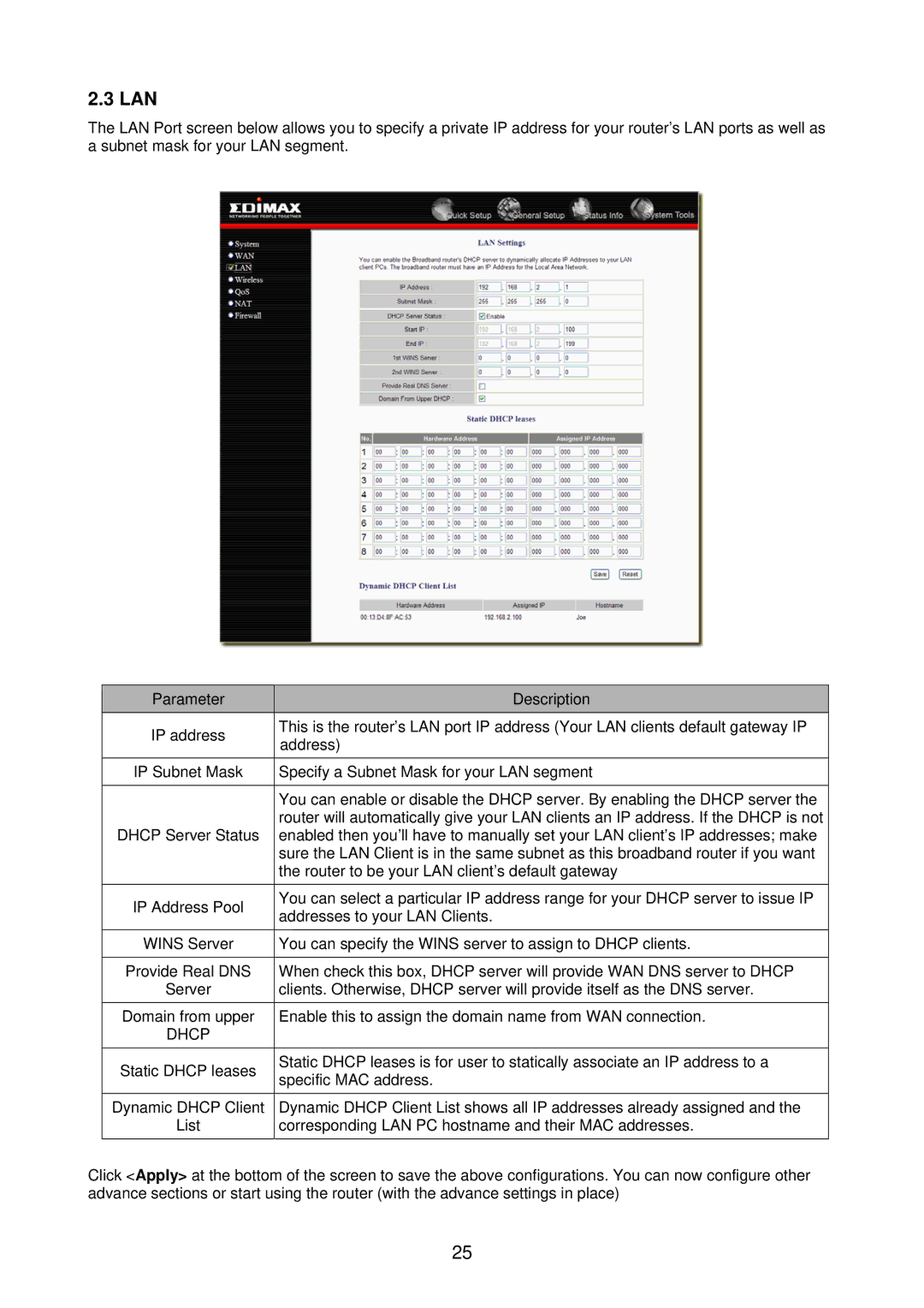 Edimax Technology BR-6218Mg user manual Lan 