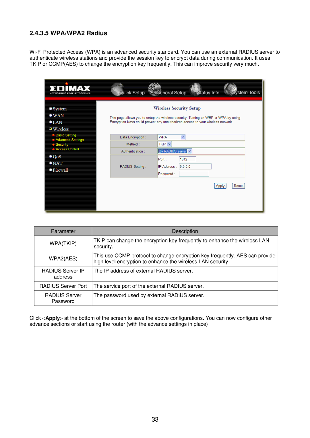 Edimax Technology BR-6218Mg user manual 3.5 WPA/WPA2 Radius 