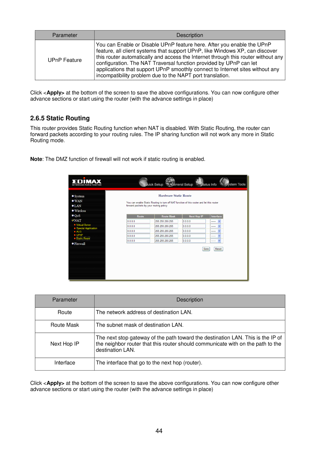 Edimax Technology BR-6218Mg user manual Static Routing 