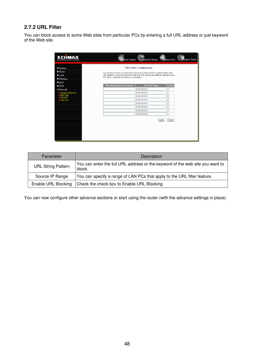 Edimax Technology BR-6218Mg user manual URL Filter 