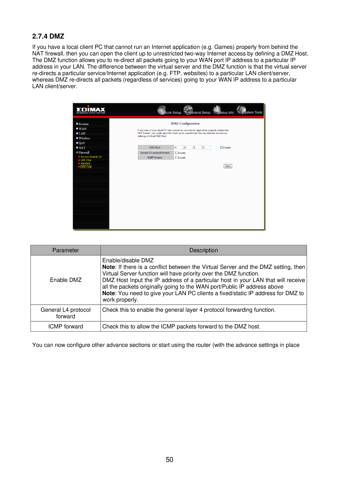 Edimax Technology BR-6218Mg user manual 4 DMZ 