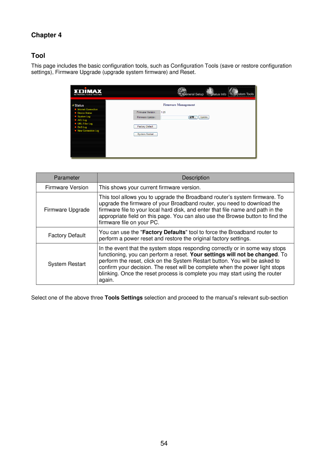 Edimax Technology BR-6218Mg user manual Chapter Tool 