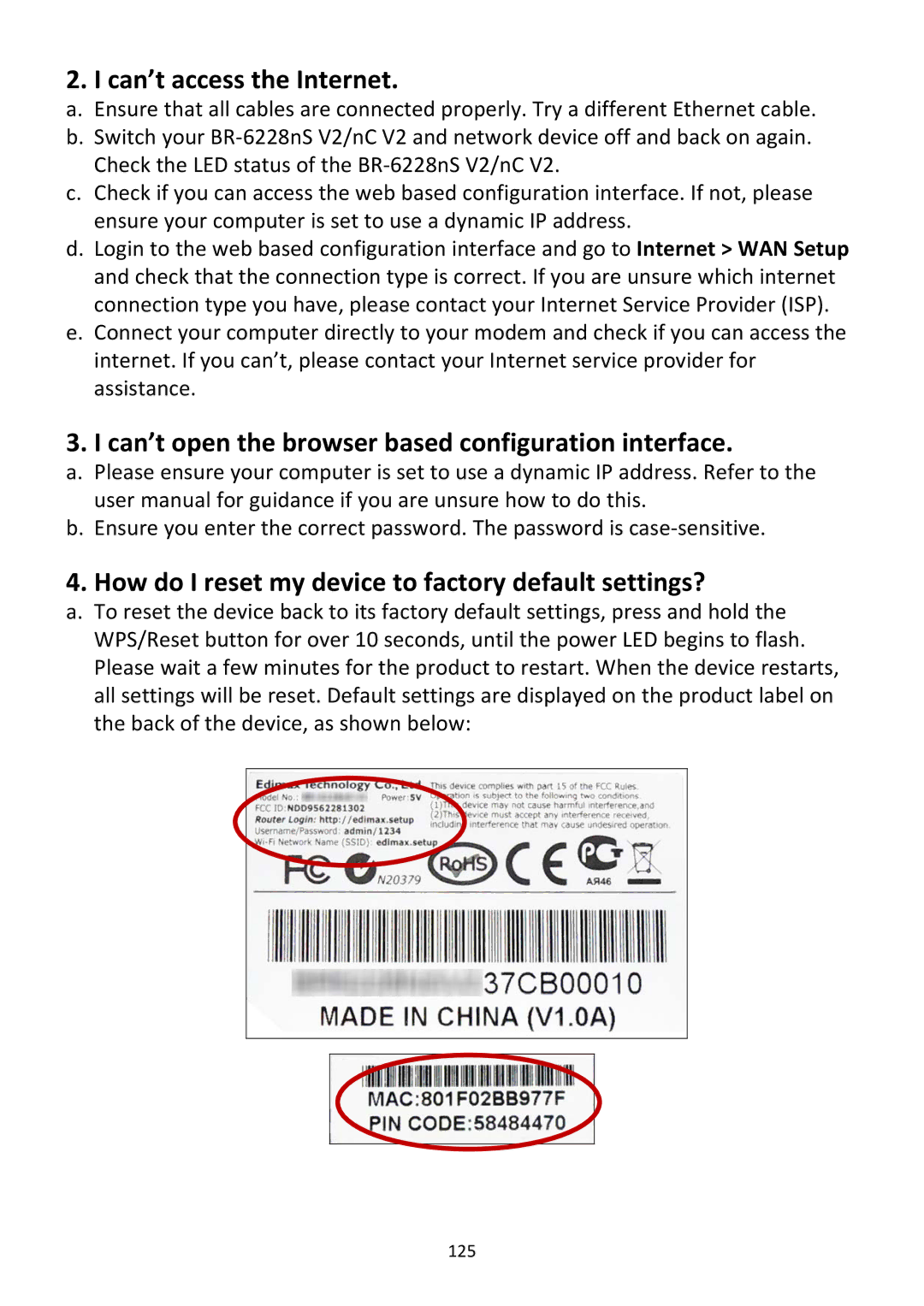 Edimax Technology BR-6228NC V2 manual Can’t open the browser based configuration interface 